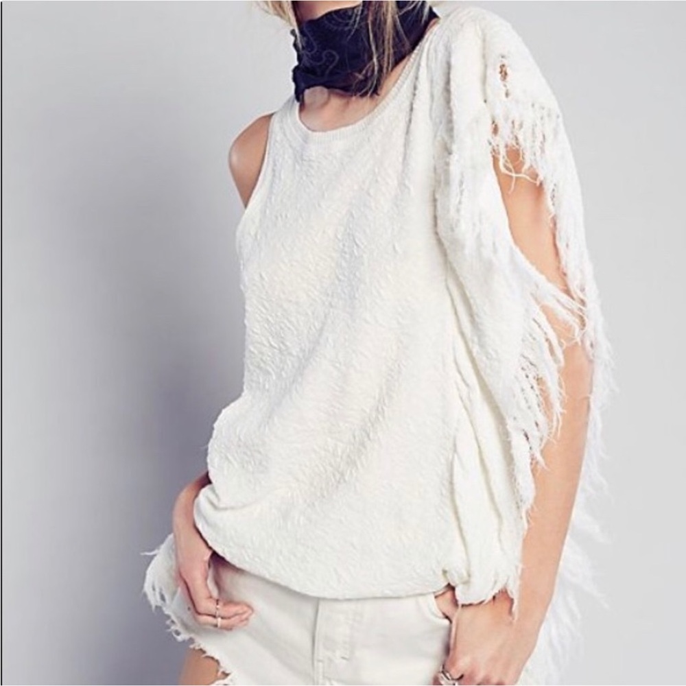 Free People Cream Asymmetrical Ruffled Tank Top